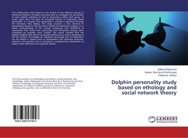 Produktbild: Dolphin personality study based on ethology and social network theory