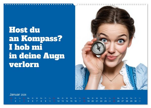 Produktbild: Bayerisch flirten, Gspusi! Bayern Kalender mit Dialekt und Mundart (Wandkalender 2026 DIN A2 quer), CALVENDO Monatskalender