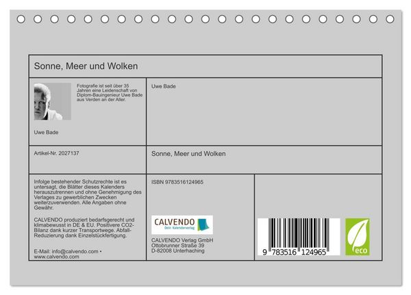 Produktbild: Sonne, Meer und Wolken (Tischkalender 2026 DIN A5 quer), CALVENDO Monatskalender