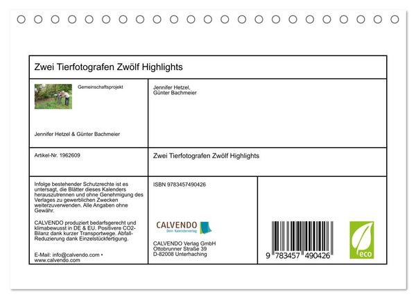 Produktbild: Zwei Tierfotografen Zw&ouml;lf Highlights (Tischkalender 2026 DIN A5 quer), CALVENDO Monatskalender