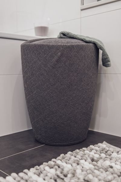 Hocker Mod. Candy Grey Leinenoptik, mit abnehmbarem Wäschesammler