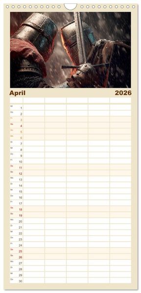 Produktbild: Familienplaner 2026 - Ritter - Legenden aus Stahl und Ehre mit 5 Spalten (Wandkalender, 21 x 45 cm) CALVENDO
