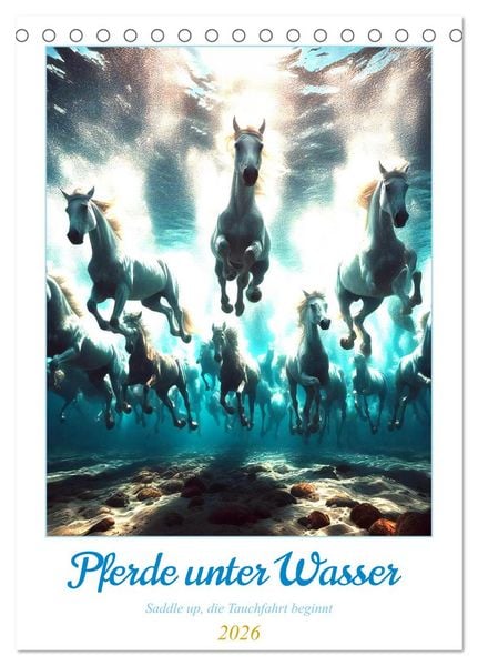 Produktbild: Pferde unter Wasser - Saddle up, die Tauchfahrt beginnt (Tischkalender 2026 DIN A5 hoch), CALVENDO Monatskalender