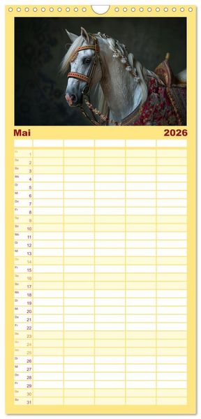 Produktbild: Familienplaner 2026 - Bezaubernde Eleganz wei&szlig;er Pferde mit 5 Spalten (Wandkalender, 21 x 45 cm) CALVENDO