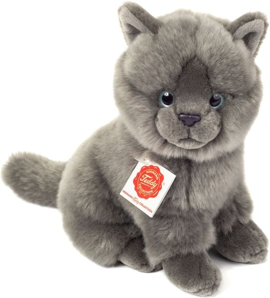 Teddy Hermann 91825 - Katze Kartäuser sitzend, Plüschtier, 20 cm