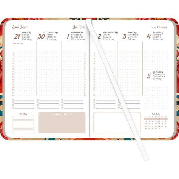 Lady Journal Roses 2025 - Rose - Taschenkalender A6 (10,7x15,2 cm) - Weekly - 192 Seiten - Notiz-Buch - Termin-Planer - Alpha Edition