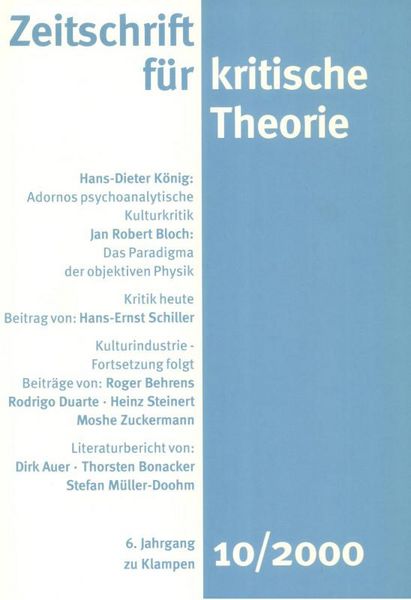 Produktbild: Zeitschrift f&uuml;r kritische Theorie / Zeitschrift f&uuml;r kritische Theorie, Heft 10 (2000)