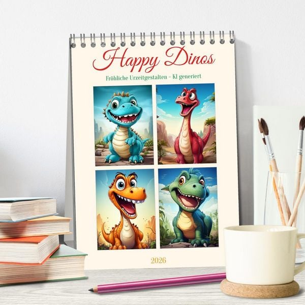Produktbild: Happy Dinos (Tischkalender 2026 DIN A5 hoch), CALVENDO Monatskalender
