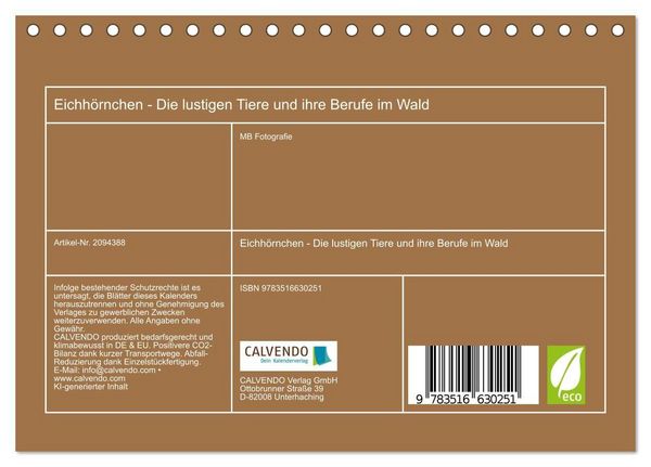 Produktbild: Eichh&ouml;rnchen - Die lustigen Tiere und ihre Berufe im Wald (Tischkalender 2026 DIN A5 quer), CALVENDO Monatskalender