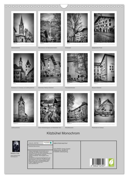 Produktbild: Kitzb&uuml;hel Monochrom (Wandkalender 2026 DIN A3 hoch), CALVENDO Monatskalender