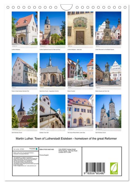 Produktbild: Martin Luther. Town of Lutherstadt Eisleben - hometown of the great Reformer (Wall Calendar 2026 DIN A4 portrait), CALVENDO 12 Month Wall Calendar