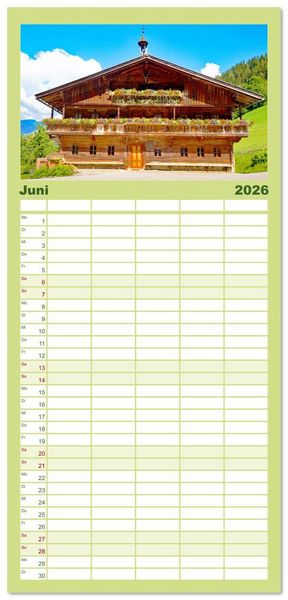Produktbild: Familienplaner 2026 - Tiroler Bauernh&ouml;fe Mal urig, mal feudal mit 5 Spalten (Wandkalender, 21 x 45 cm) CALVENDO