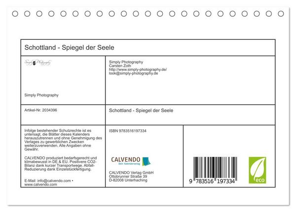 Produktbild: Schottland - Spiegel der Seele (Tischkalender 2026 DIN A5 quer), CALVENDO Monatskalender