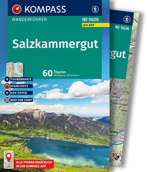 KOMPASS Wanderführer Salzkammergut, 60 Touren mit Extra-Tourenkarte, Taschenbuch von Wolfgang Heitzmann, Kompass-Karten, 9783991544326