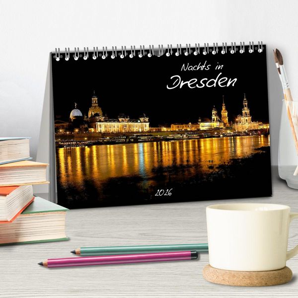Produktbild: Nachts in Dresden (Tischkalender 2026 DIN A5 quer), CALVENDO Monatskalender