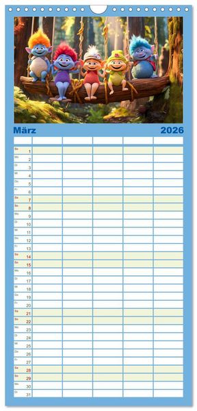 Produktbild: Familienplaner 2026 - Die bunte Welt der Trolle mit 5 Spalten (Wandkalender, 21 x 45 cm) CALVENDO