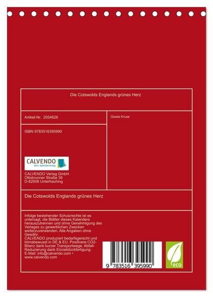 Produktbild: Die Cotswolds Englands gr&uuml;nes Herz (Tischkalender 2026 DIN A5 hoch), CALVENDO Monatskalender