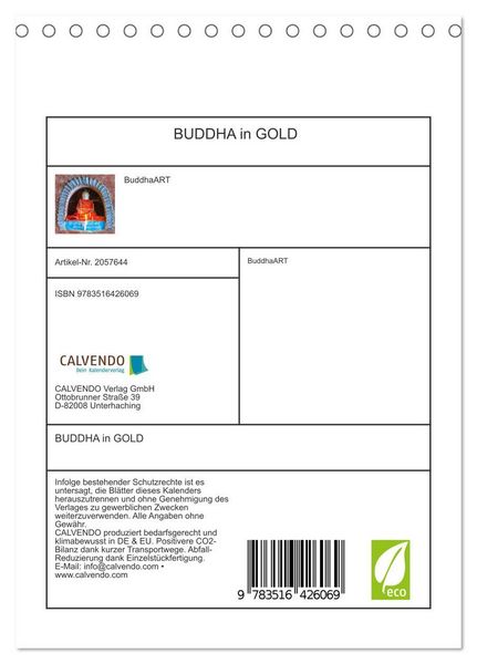 Produktbild: BUDDHA in GOLD (Tischkalender 2026 DIN A5 hoch), CALVENDO Monatskalender