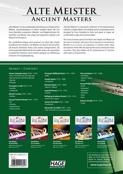 Produktbild: Alte Meister f&uuml;r Querfl&ouml;te und Klavier/Orgel