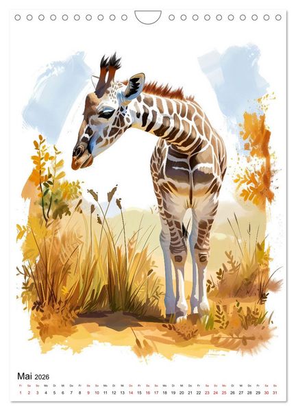 Produktbild: Afrikas Tiere - Illustriert in Wasserfarben (Wandkalender 2026 DIN A4 hoch), CALVENDO Monatskalender