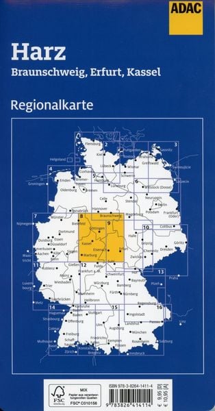 Produktbild: ADAC Regionalkarte Blatt 8 Harz 1:150 000