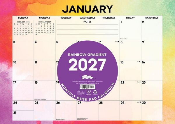 Produktbild: Rainbow Gradient 2027 17 X 12 Small Monthly Deskpad