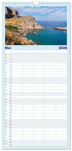 Produktbild: Familienplaner 2026 - Str&auml;nde der Insel Rhodos mit 5 Spalten (Wandkalender, 21 x 45 cm) CALVENDO