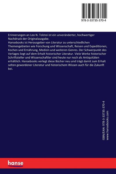 Produktbild: Erinnerungen an Leo N. Tolstoi