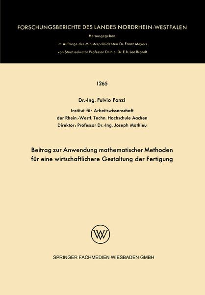 Produktbild: Beitrag zur Anwendung mathematischer Methoden f&uuml;r eine wirtschaftlichere Gestaltung der Fertigung