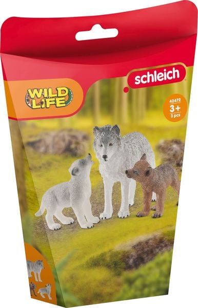 Schleich 42472 - Wild Life, Wolfsmutter mit Welpen, Waldtiere