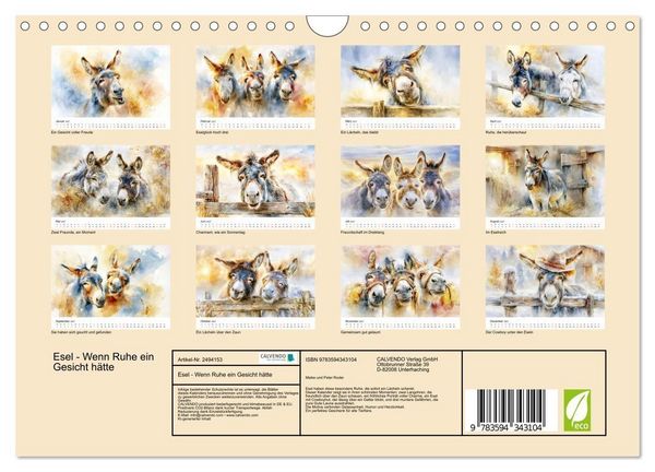 Produktbild: Esel - Wenn Ruhe ein Gesicht h&auml;tte (Wandkalender 2027 DIN A4 quer), CALVENDO Monatskalender