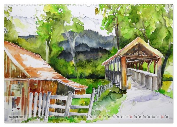 Produktbild: Malerisches Garmisch Partenkirchen - Aquarelle und Fotografien (Wandkalender 2026 DIN A2 quer), CALVENDO Monatskalender