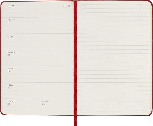 Produktbild: Moleskine 12 Monate Wochen Notizkalender 2027, Pocket/A6, 1 Wo = 1 Seite, rechts linierte Seite, Fester Einband, Scharlachrot