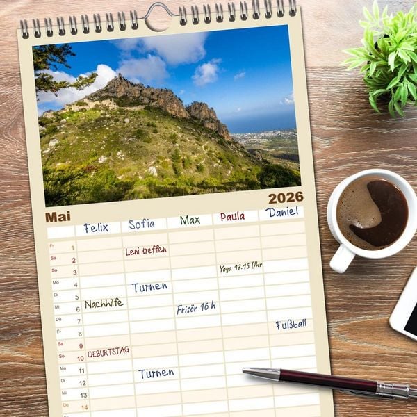 Produktbild: Familienplaner 2026 - Urlaubsparadies in Nordzypern mit 5 Spalten (Wandkalender, 21 x 45 cm) CALVENDO