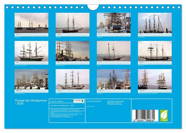 Produktbild: Parade der Windjammer - 2026 (Wandkalender 2026 DIN A4 quer), CALVENDO Monatskalender