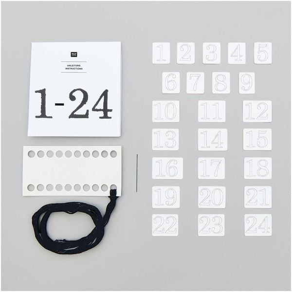 Produktbild: Stick & Stitch Packung Adventskalender Zahlen, schwarz, inkl. wasserl&ouml;slicher, bedruckter Stickvorlage