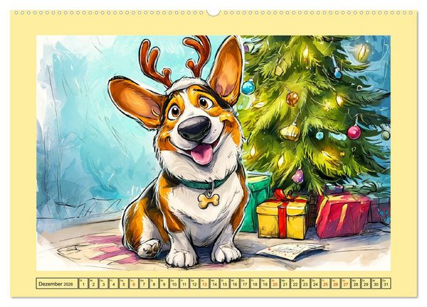 Produktbild: Lustige Corgis. Niedliche Cartoons von gl&uuml;cklichen Hunden (Wandkalender 2026 DIN A2 quer), CALVENDO Monatskalender