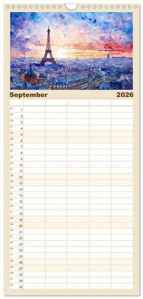 Produktbild: Familienplaner 2026 - Eiffelturm: Kreativ anders mit 5 Spalten (Wandkalender, 21 x 45 cm) CALVENDO