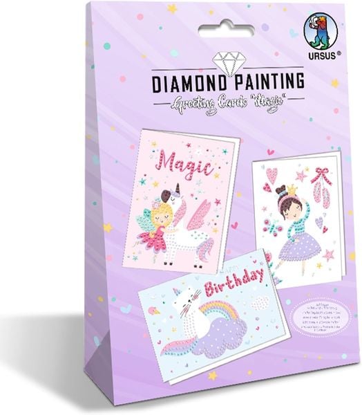 Produktbild: URSUS Diamond Painting Greeting Cards Magic, Gru&szlig;karten Bastelset f&uuml;r Kinder, 3er Set