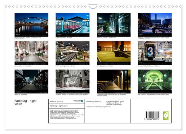 Produktbild: hamburg - night views (Wandkalender 2026 DIN A3 quer), CALVENDO Monatskalender