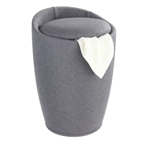 Hocker Mod. Candy Grey Leinenoptik, mit abnehmbarem Wäschesammler