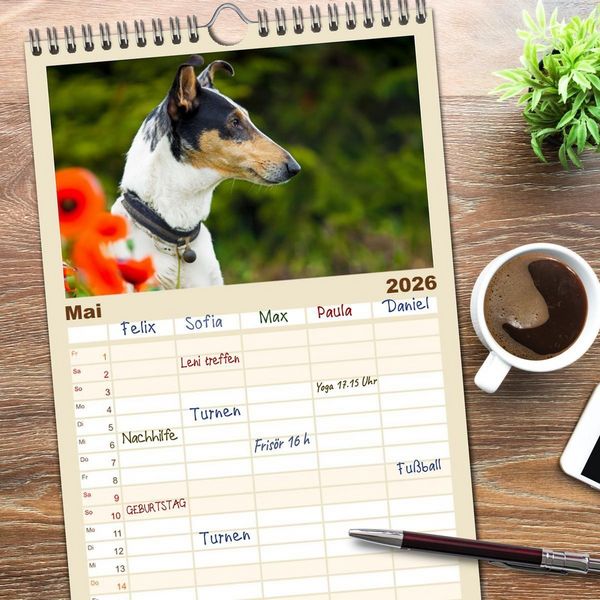Produktbild: Familienplaner 2026 - Ein Freund f&uuml;rs Leben - Smooth Collie mit 5 Spalten (Wandkalender, 21 x 45 cm) CALVENDO