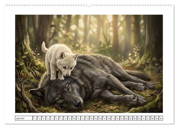 Produktbild: W&ouml;lfe - Die Alpha-Familie (hochwertiger Premium Wandkalender 2027 DIN A2 quer), Kunstdruck in Hochglanz