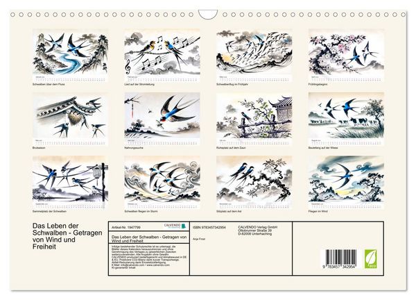 Produktbild: Das Leben der Schwalben - Getragen von Wind und Freiheit (Wandkalender 2026 DIN A3 quer), CALVENDO Monatskalender
