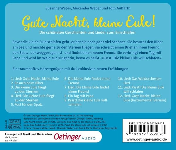 Produktbild: Gute Nacht, kleine Eule! Die sch&ouml;nsten Geschichten und Lieder zum Einschlafen