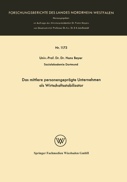 Produktbild: Das mittlere personengepr&auml;gte Unternehmen als Wirtschaftsstabilisator