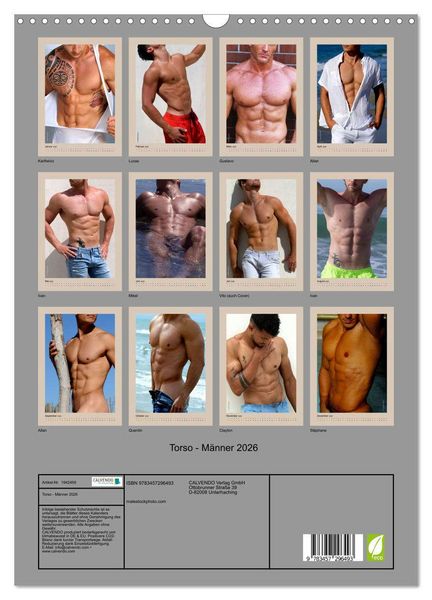 Produktbild: Torso - M&auml;nner 2026 (Wandkalender 2026 DIN A3 hoch), CALVENDO Monatskalender