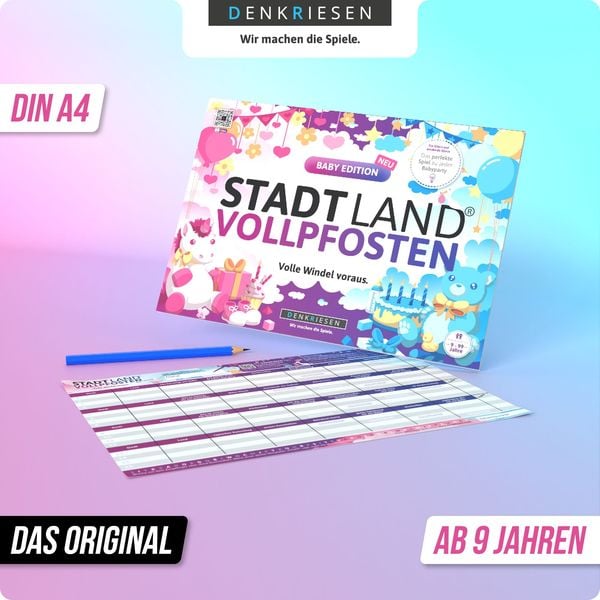 Denkriesen - Stadt Land Vollpfosten® - Baby Edition - "volle Windel Voraus." - A4