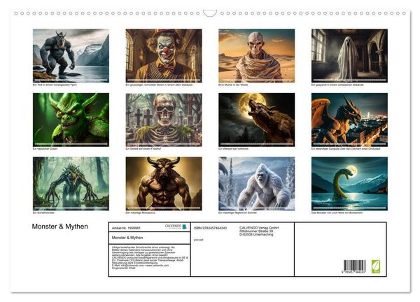 Produktbild: Monster & Mythen (Wandkalender 2026 DIN A2 quer), CALVENDO Monatskalender