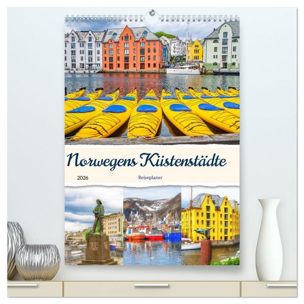 Produktbild: Norwegens K&uuml;stenst&auml;dte - Reiseplaner (hochwertiger Premium Wandkalender 2026 DIN A2 hoch), Kunstdruck in Hochglanz